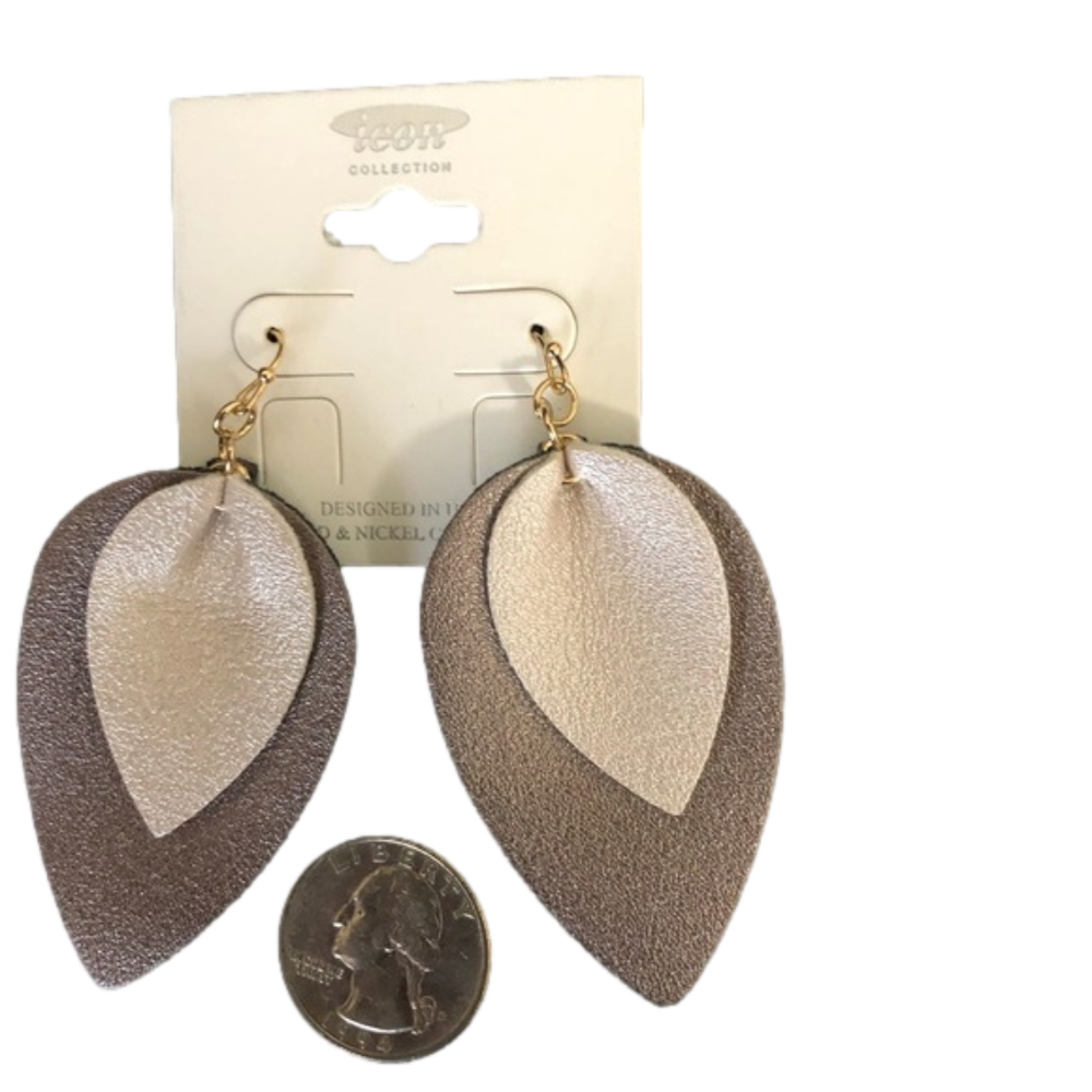 Faux Leather Petal Earrings, Goldtone Fishhooks